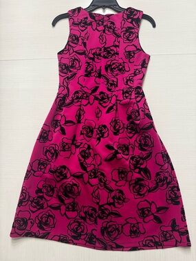 Enfocus Studio Pink Velvet Flocked Rose Fit & Flare Dress Size 4